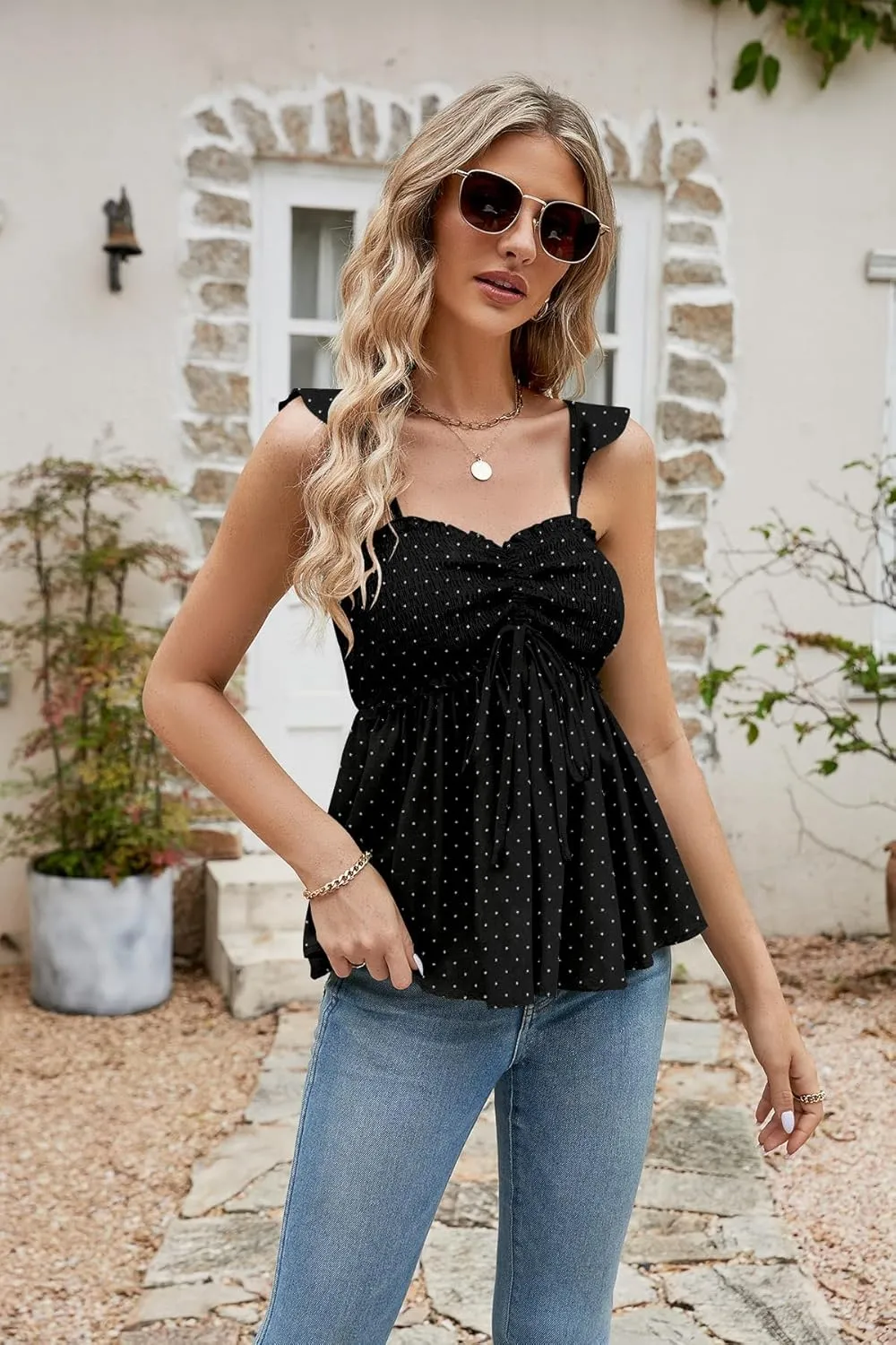 Poetsky Summer Beach Tanks for Women Sexy Going Out Tops Cute Peplum Babydoll Shirts
