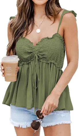 Poetsky Summer Beach Tanks for Women Sexy Going Out Tops Cute Peplum Babydoll Shirts