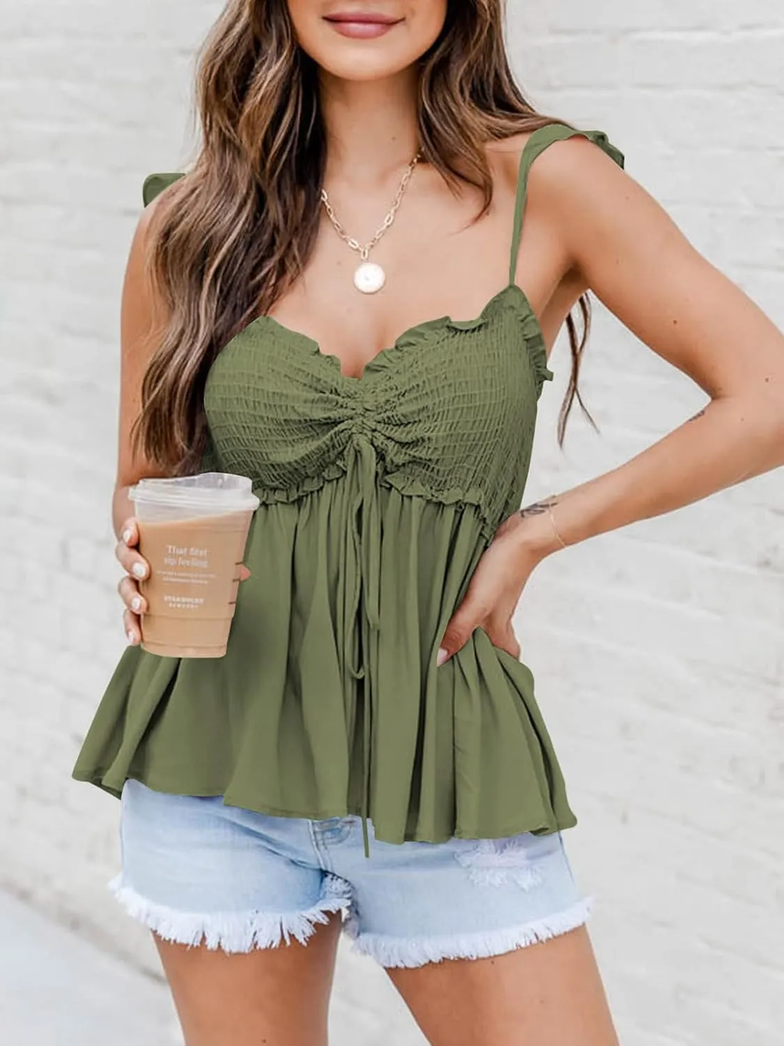 Poetsky Summer Beach Tanks for Women Sexy Going Out Tops Cute Peplum Babydoll Shirts
