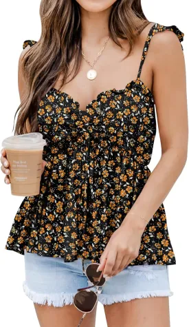 Poetsky Summer Beach Tanks for Women Sexy Going Out Tops Cute Peplum Babydoll Shirts