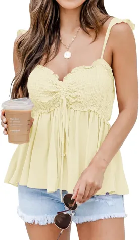 Poetsky Summer Beach Tanks for Women Sexy Going Out Tops Cute Peplum Babydoll Shirts