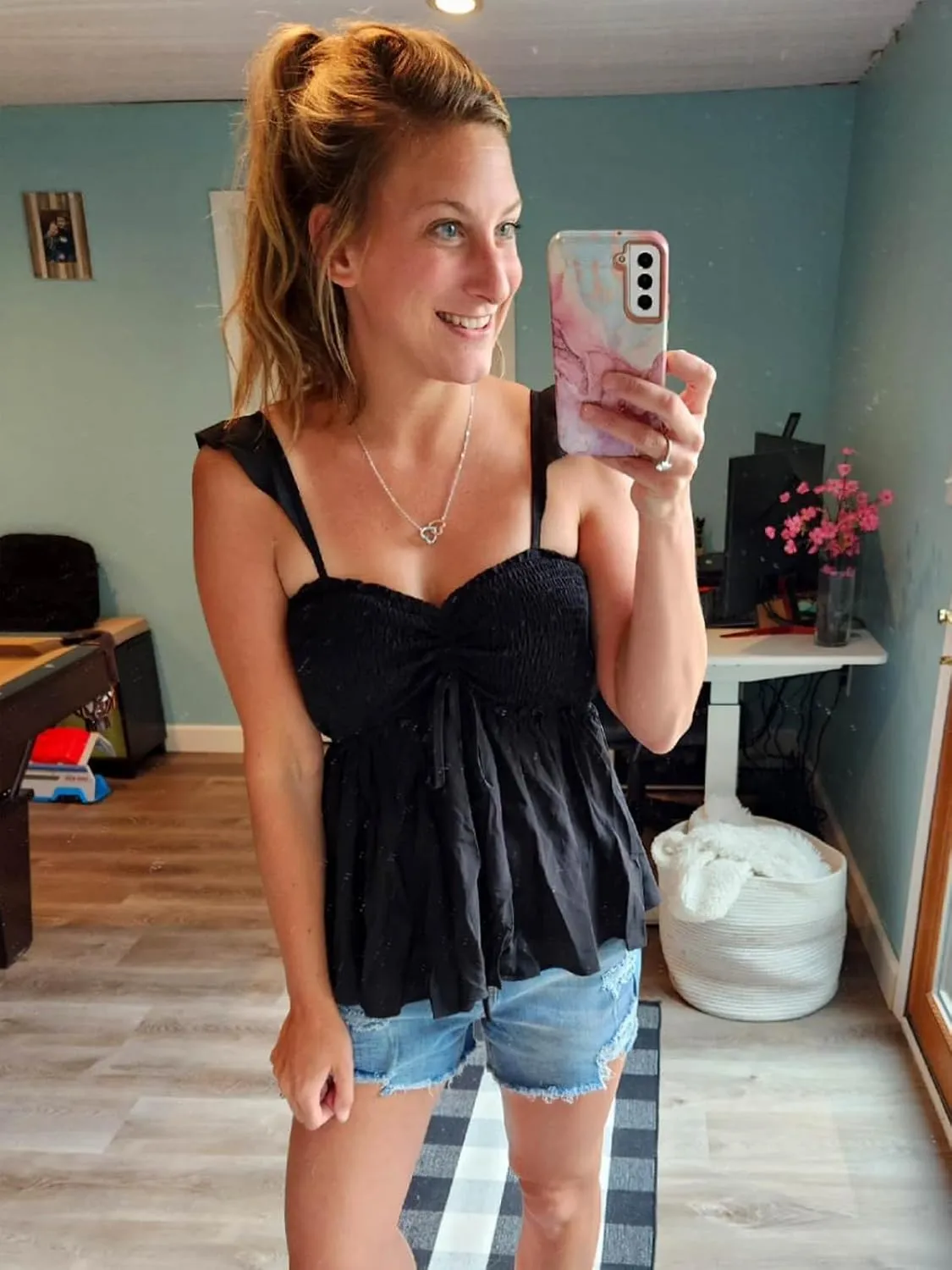 Poetsky Summer Beach Tanks for Women Sexy Going Out Tops Cute Peplum Babydoll Shirts