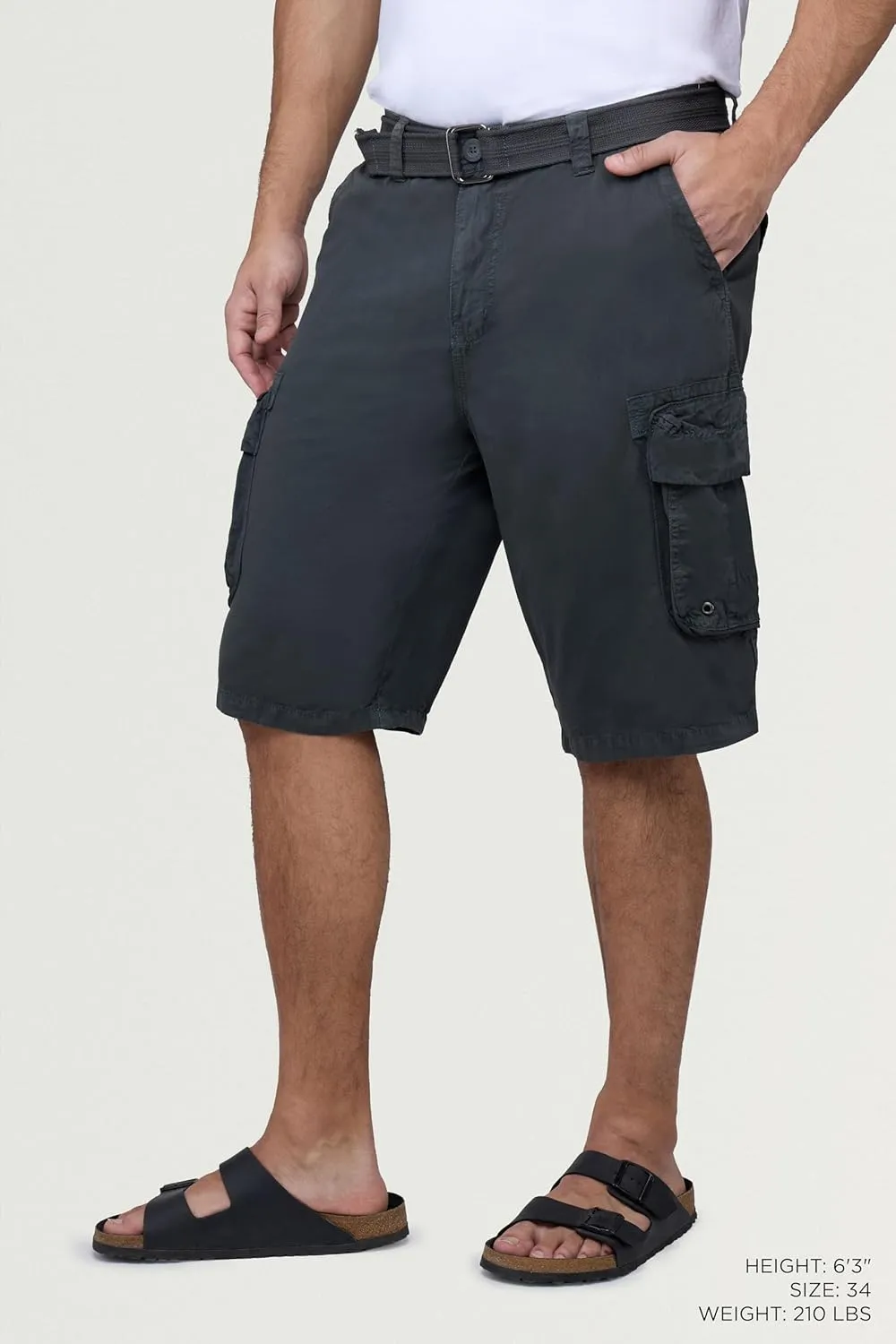 RAW X Mens Belted Cargo Shorts, Relaxed Fit Casual Knee Length Cargo Shorts for Men (Big and Tall Shorts for Men)
