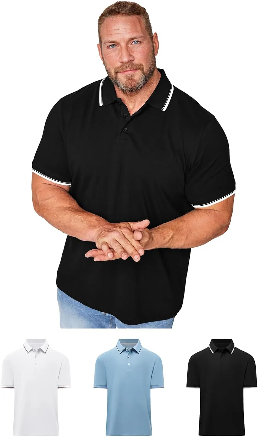 RQP Mens Big and Tall Polo Shirt Stretch Golf Shirts Classic Fit Soild Tops Pique Mesh Short Sleeve