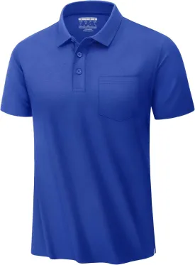 TACVASEN Mens Polo Golf Shirts with Pocket Pique Cooling Performance Moisture Wicking Polo Shirts