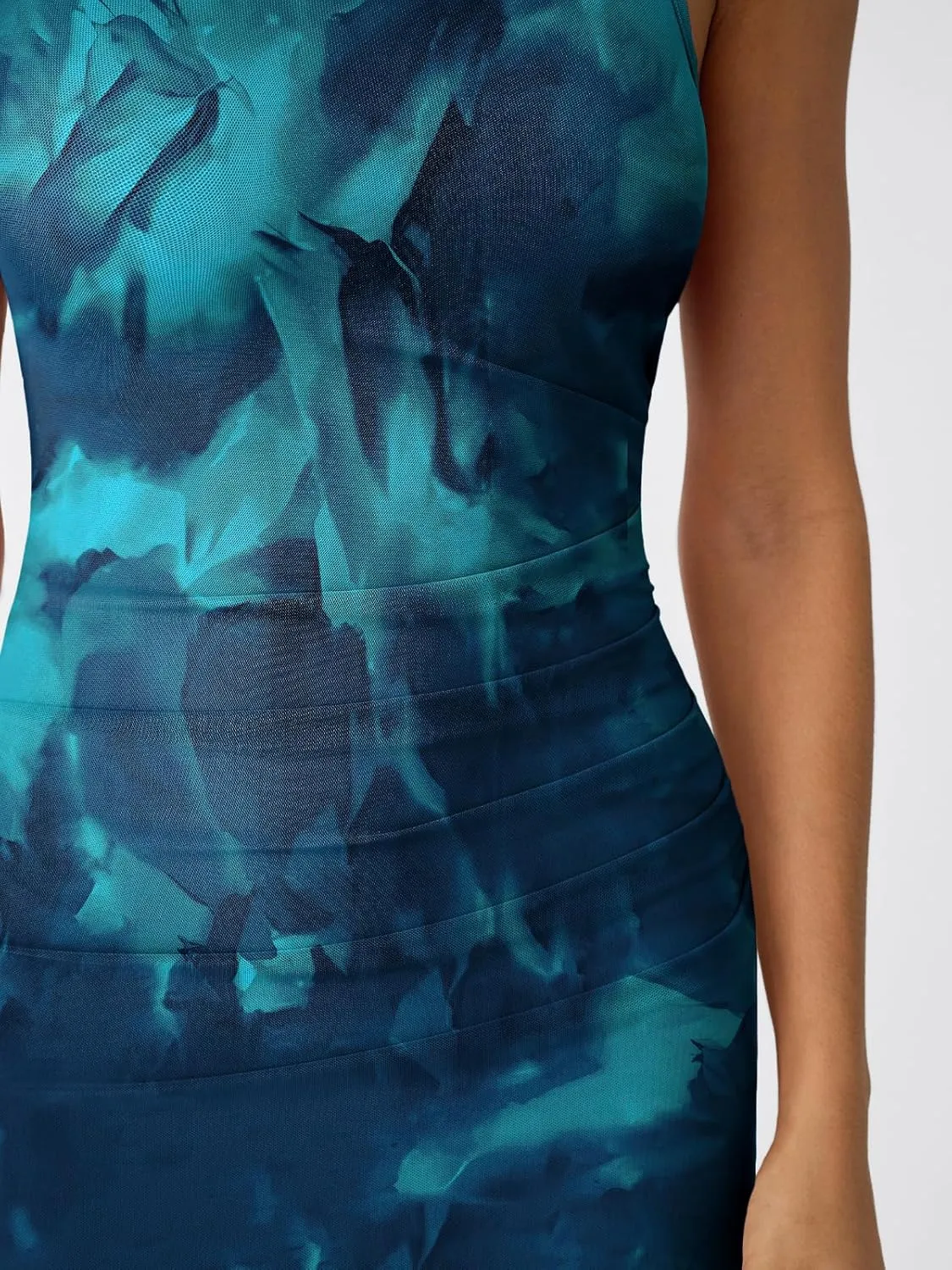 Trendy Queen Bodycon Maxi Dress Womens Sleeveless Floral Print Fitted Party Club Ruched Dresses with Side Slit