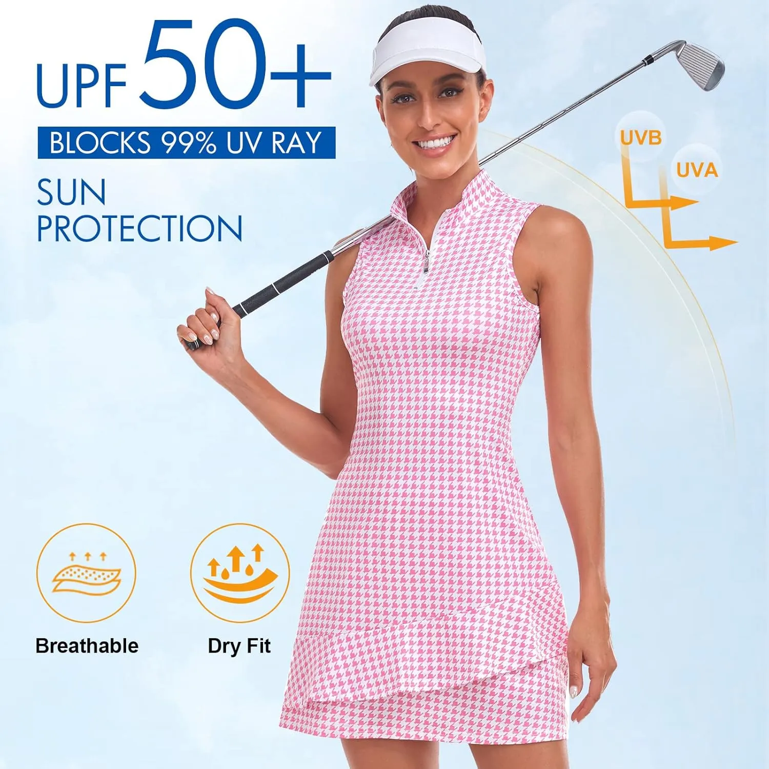 Viracy Tennis Dress for Women Sleeveless Golf Dresses with Shorts and Pockets Ruffle Zip Up Stand Collar Golf Outfits