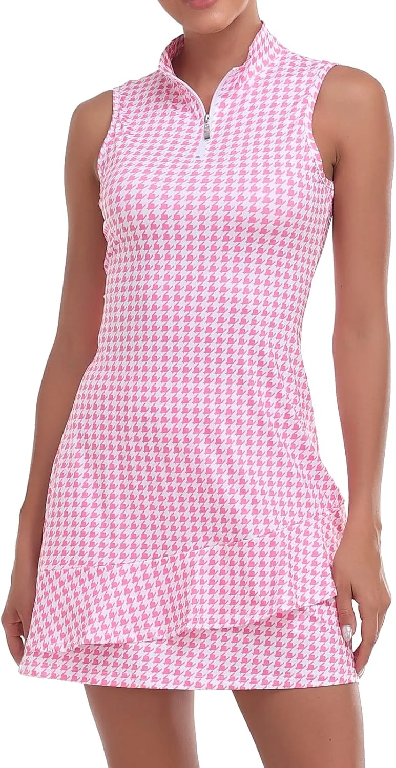Viracy Tennis Dress for Women Sleeveless Golf Dresses with Shorts and Pockets Ruffle Zip Up Stand Collar Golf Outfits