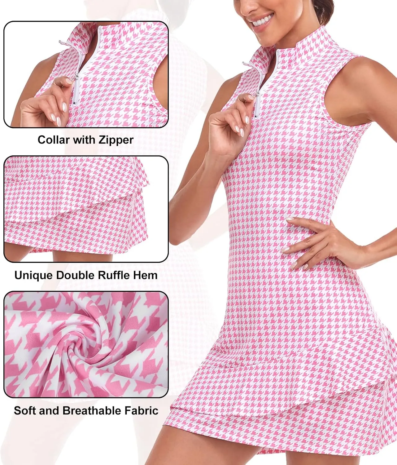 Viracy Tennis Dress for Women Sleeveless Golf Dresses with Shorts and Pockets Ruffle Zip Up Stand Collar Golf Outfits