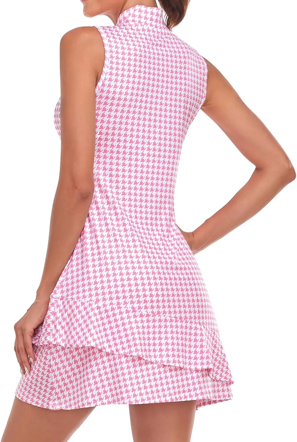 Viracy Tennis Dress for Women Sleeveless Golf Dresses with Shorts and Pockets Ruffle Zip Up Stand Collar Golf Outfits
