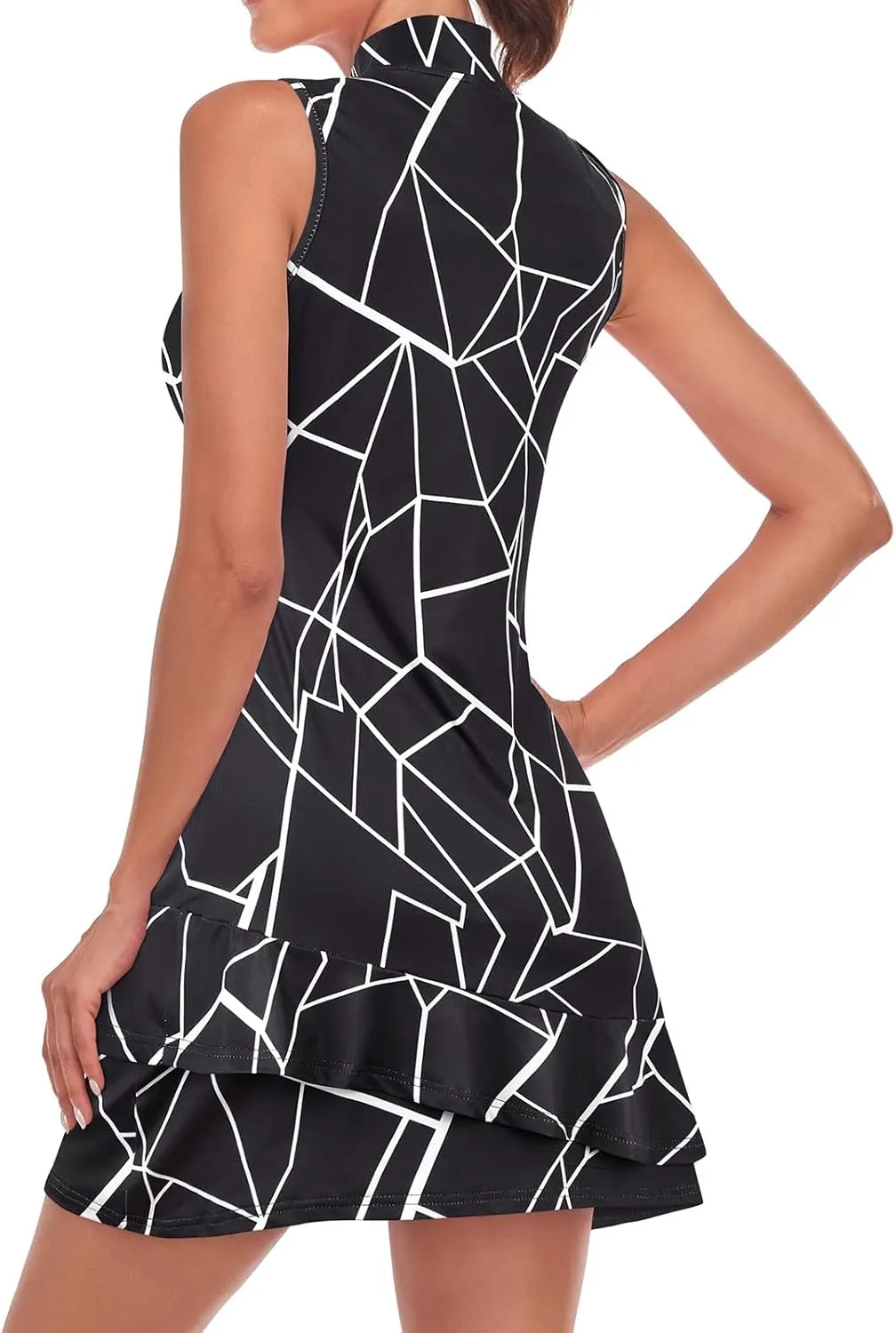 Viracy Tennis Dress for Women Sleeveless Golf Dresses with Shorts and Pockets Ruffle Zip Up Stand Collar Golf Outfits