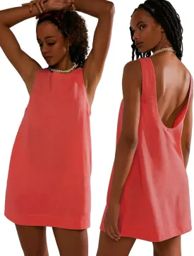 VIUTIL Womens Summer Linen Mini Dress Boat Neck Low Back Sleeveless Tank Dresses with Pockets 2025 Vacation Outfits