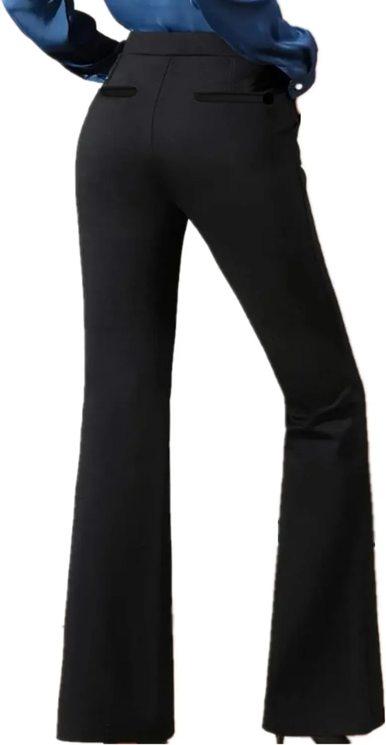 Women Office Flare Dress Pants -Stretchy Comfy - High Waisted Bell Bottom Classic Buinese & Casual