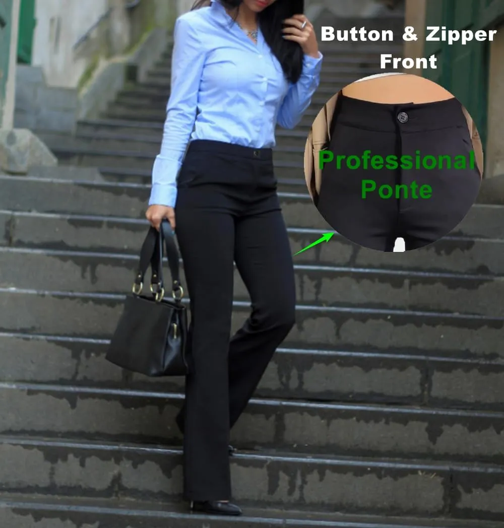 Women Office Flare Dress Pants -Stretchy Comfy - High Waisted Bell Bottom Classic Buinese & Casual