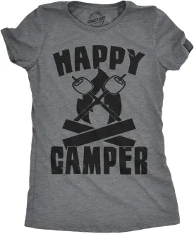 Womens Happy Camper Shirt Funny Camping Hiking Cool Vintage Graphic Tees Retro