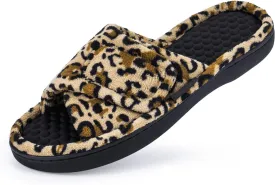 Womens House Slippers with Memory Foam, Adjustable Open Toe Indoor Outdoor Slippers for Women, Non Slip Washable Fuzzy Home Shoes with Massage Beads