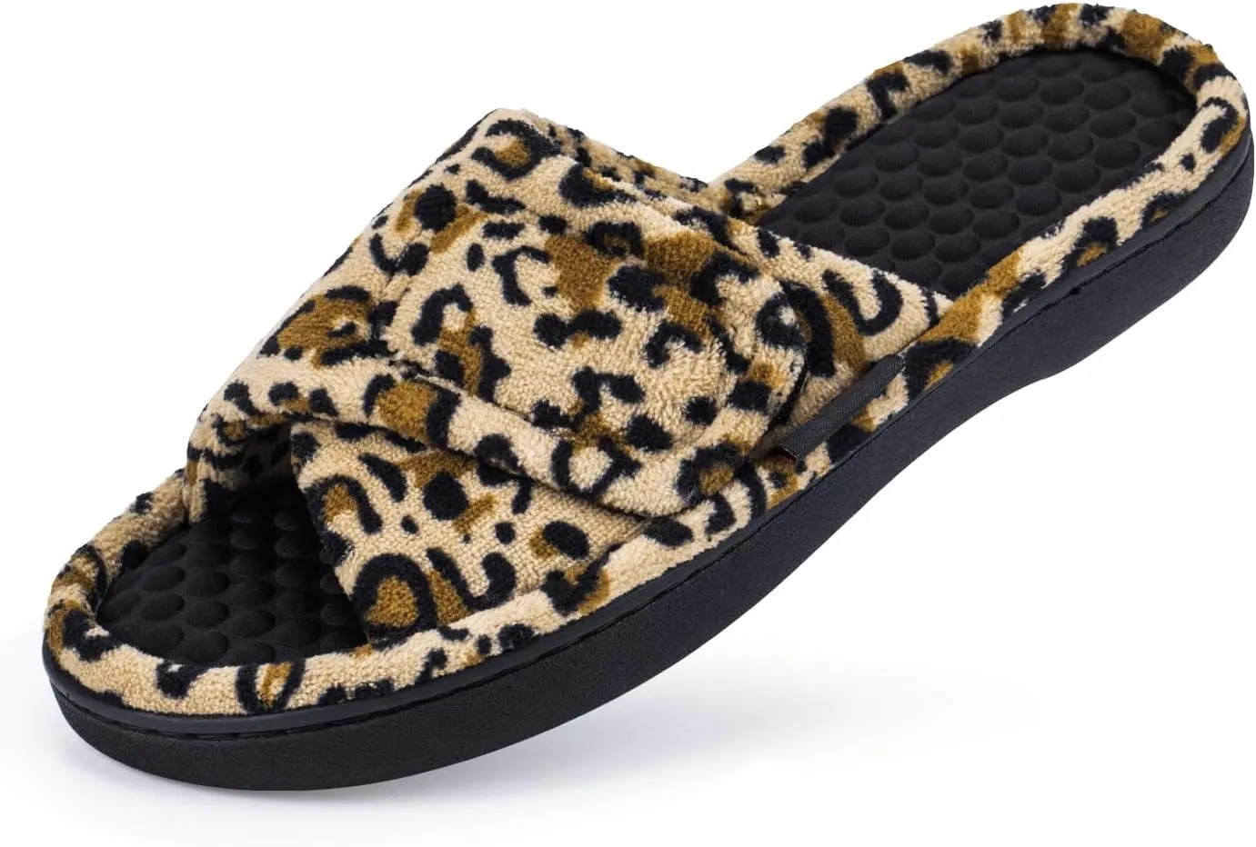 Womens House Slippers with Memory Foam, Adjustable Open Toe Indoor Outdoor Slippers for Women, Non Slip Washable Fuzzy Home Shoes with Massage Beads