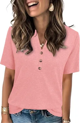 Womens Summer Tops Short Sleeve Shirts Business Casual Outfits Trendy Fashion Beach Vacation Clothes 2025