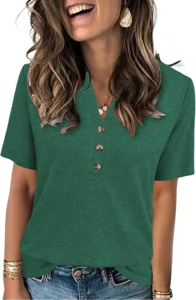Womens Summer Tops Short Sleeve Shirts Business Casual Outfits Trendy Fashion Beach Vacation Clothes 2025