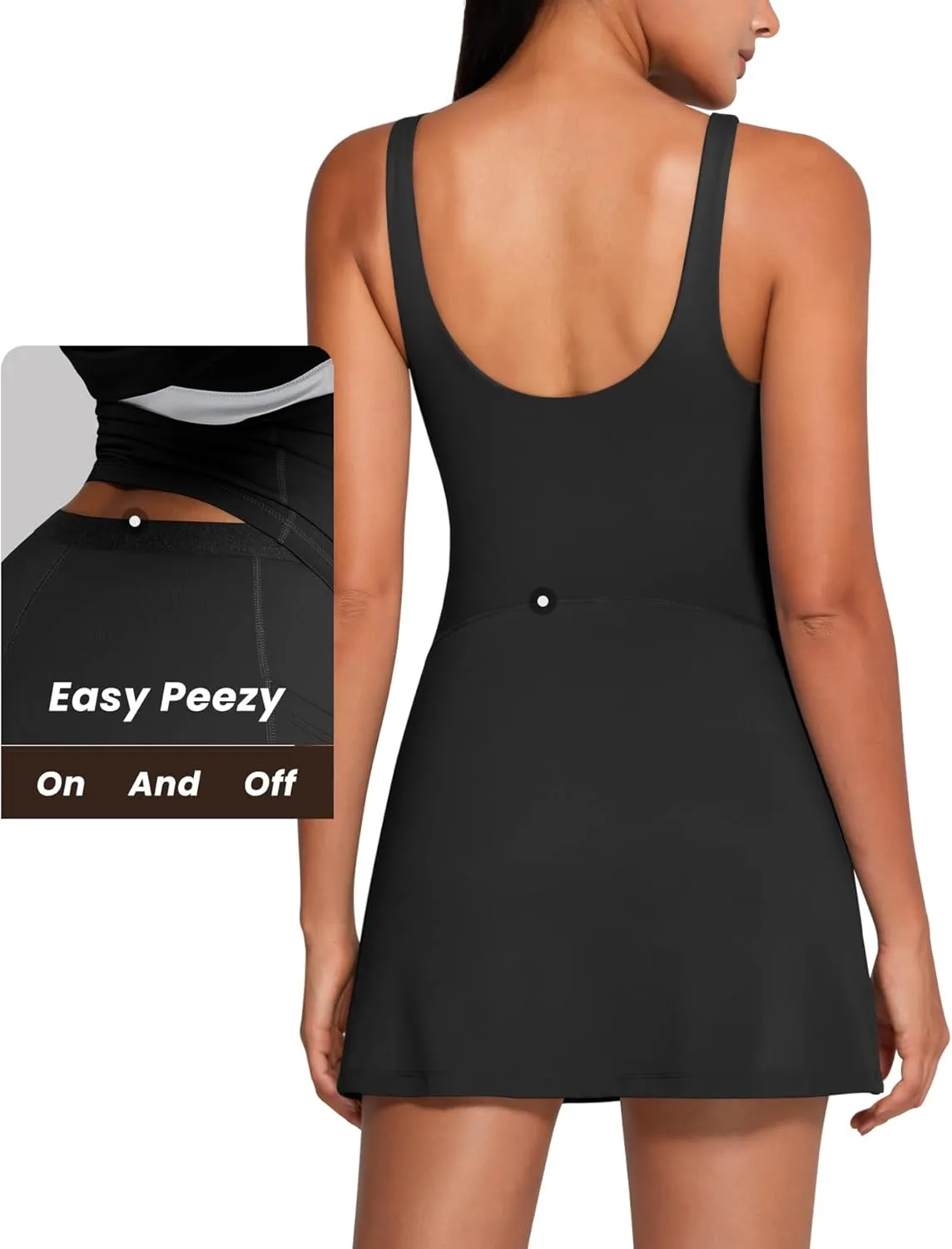 Womens Tennis Dress with Built in Easy Peezy Shorts Open-Back