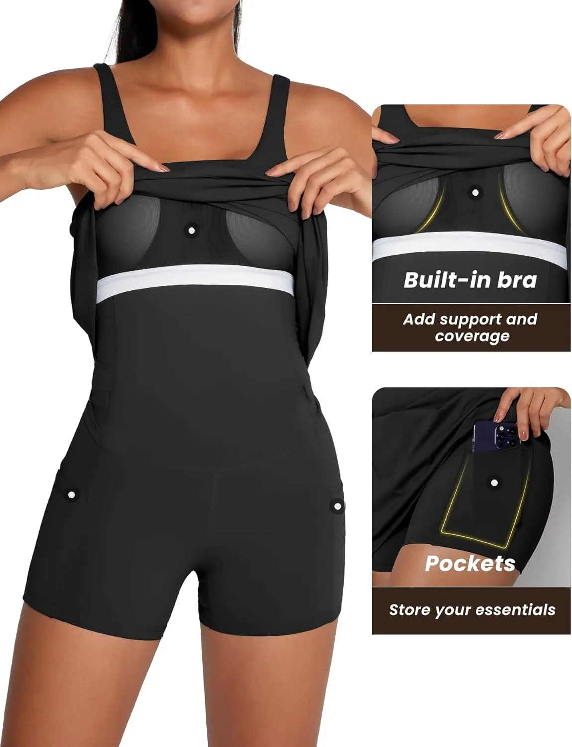 Womens Tennis Dress with Built in Easy Peezy Shorts Open-Back